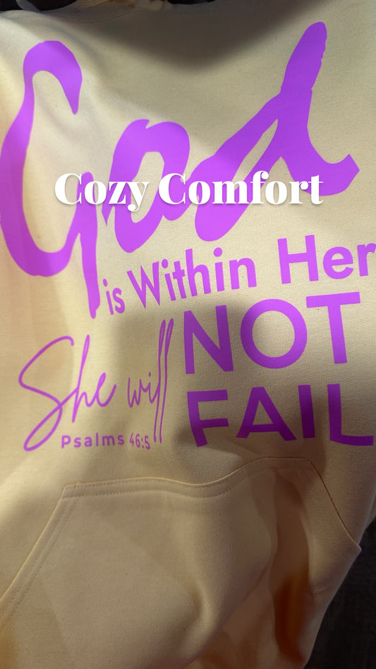 God is within her sweatshirt