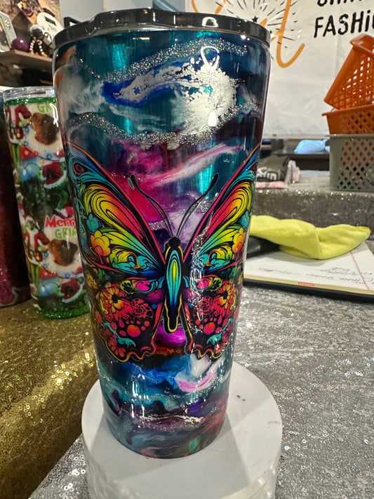 24 OZ Wine Tumbler with Butterfly