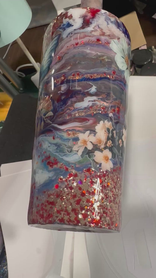 24 OZ Tumbler with Gold & Red Glitter